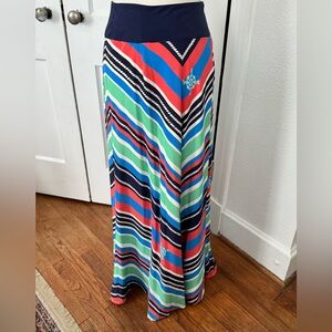 Lilly Pulitzer Multicolor Chevron Stripe Maxi Skirt with Navy Waistband
